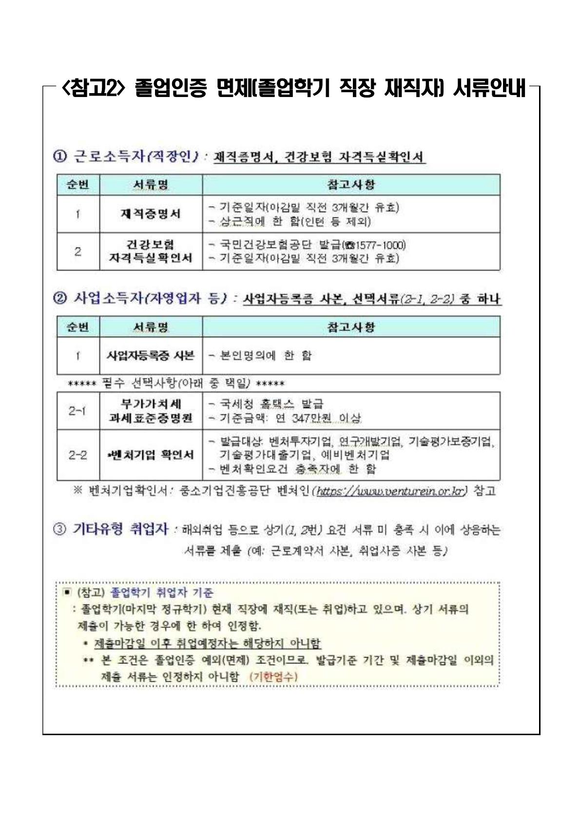 졸업인증 면제 서류 안내